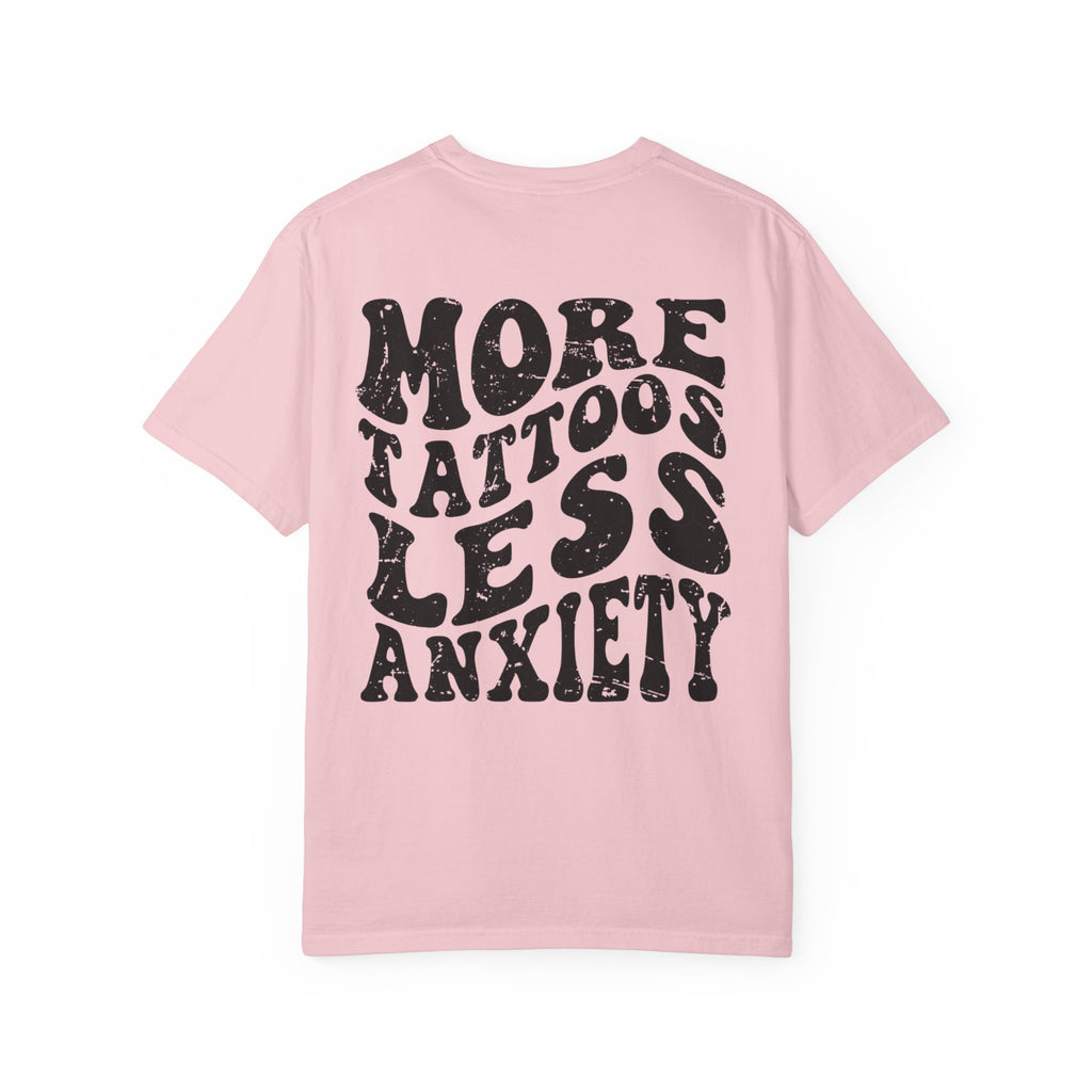 More Tattoos Less Anxiety T-Shirt — Skeleton Hand Heart Pocket Graphic