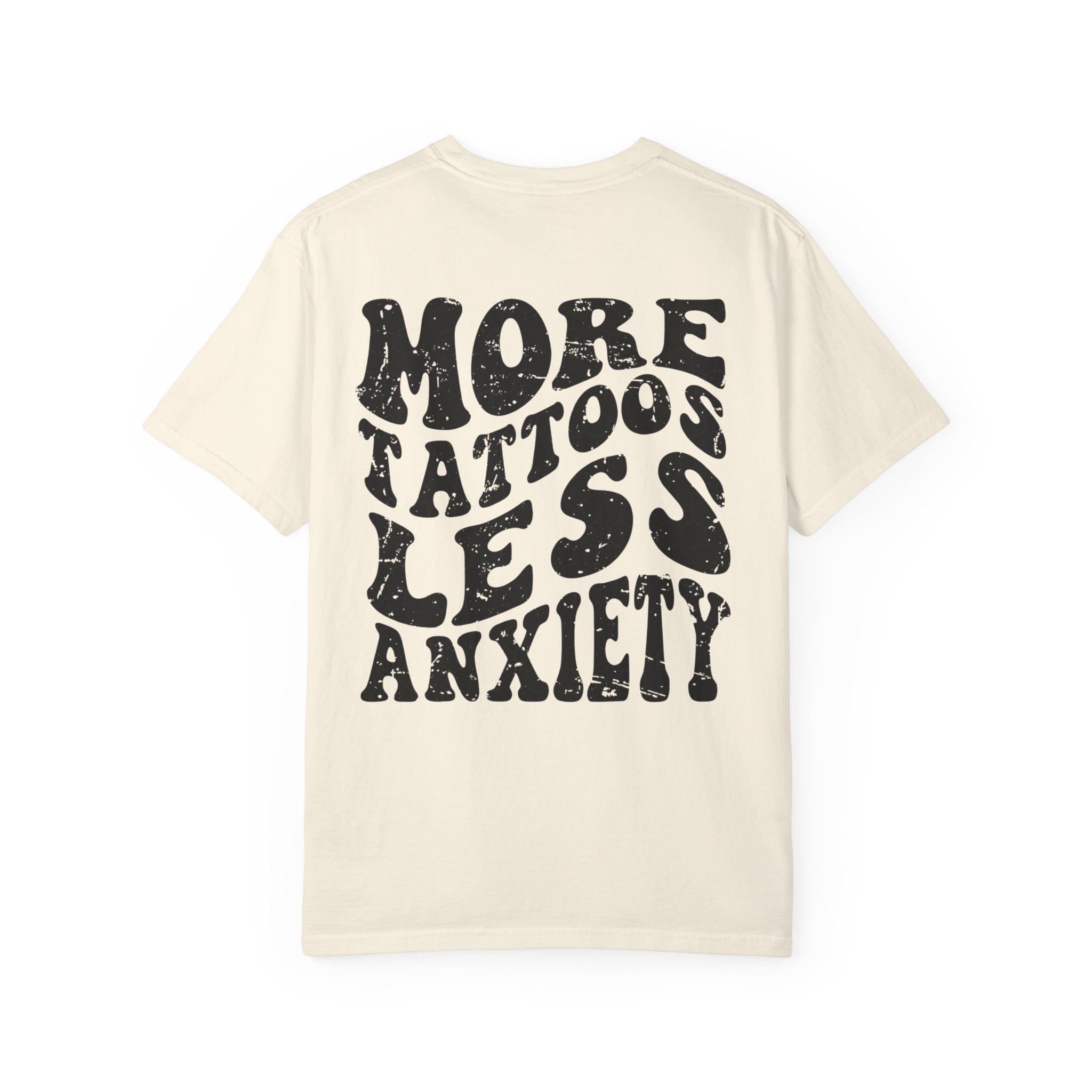 More Tattoos Less Anxiety T-Shirt — Skeleton Hand Heart Pocket Graphic
