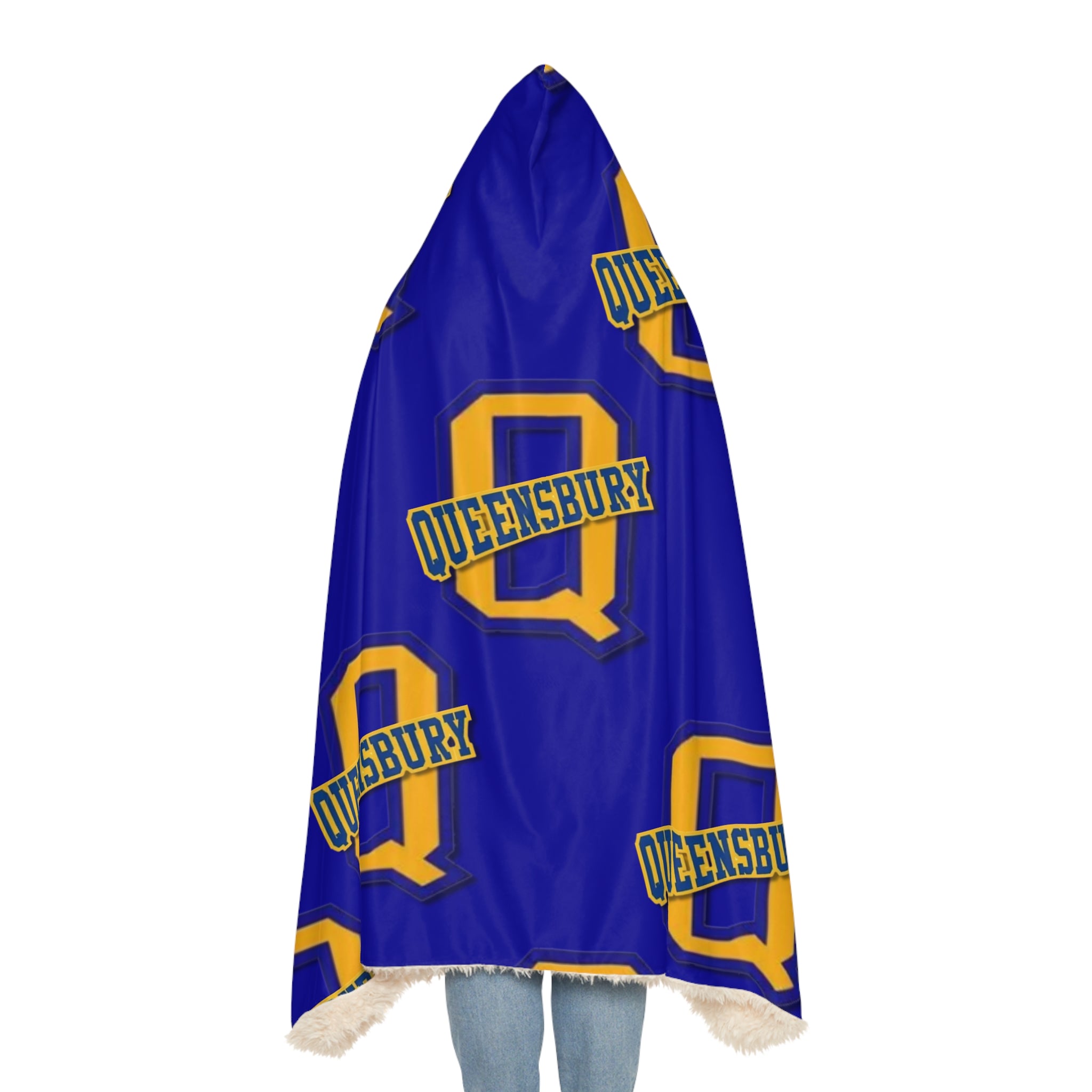 Queensbury Hooded Blanket — Cozy Blue & Gold Team Logo Snuggle Blanket