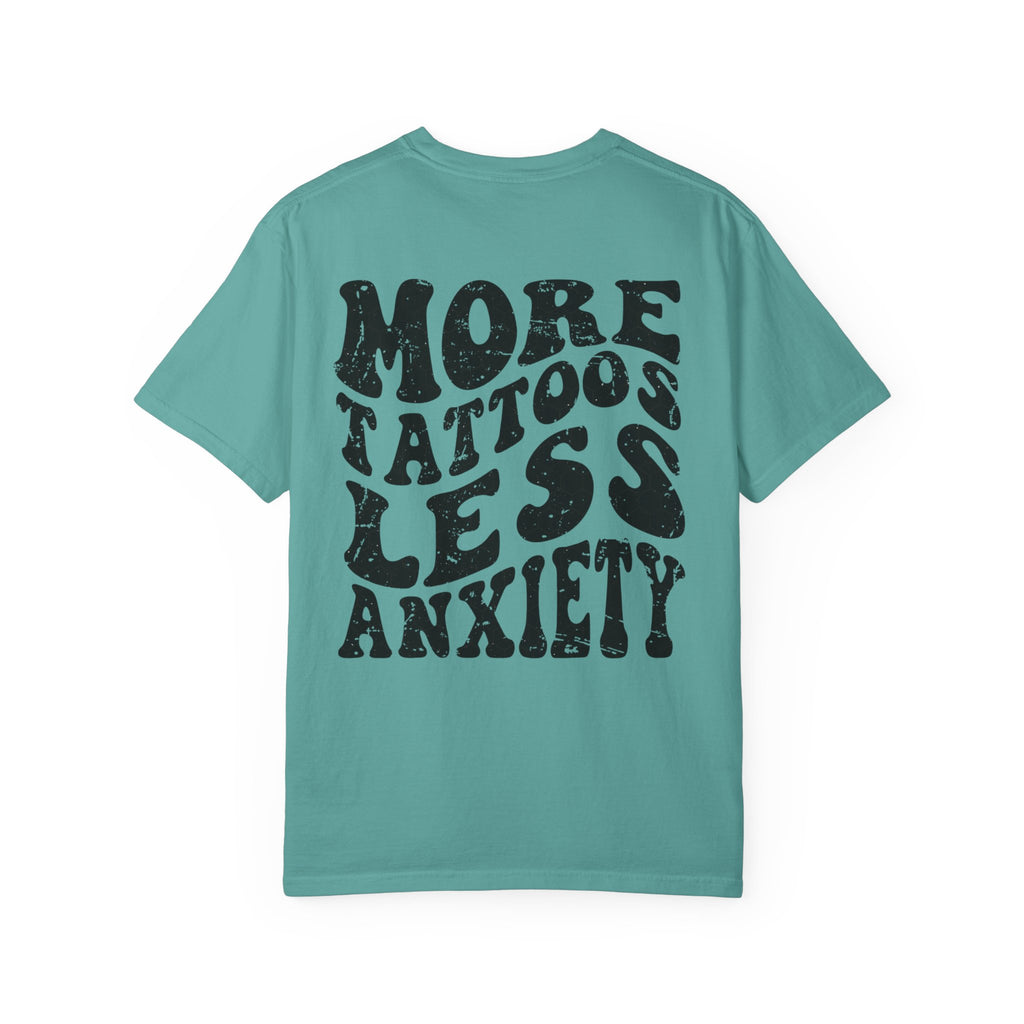 More Tattoos Less Anxiety T-Shirt — Skeleton Hand Heart Pocket Graphic