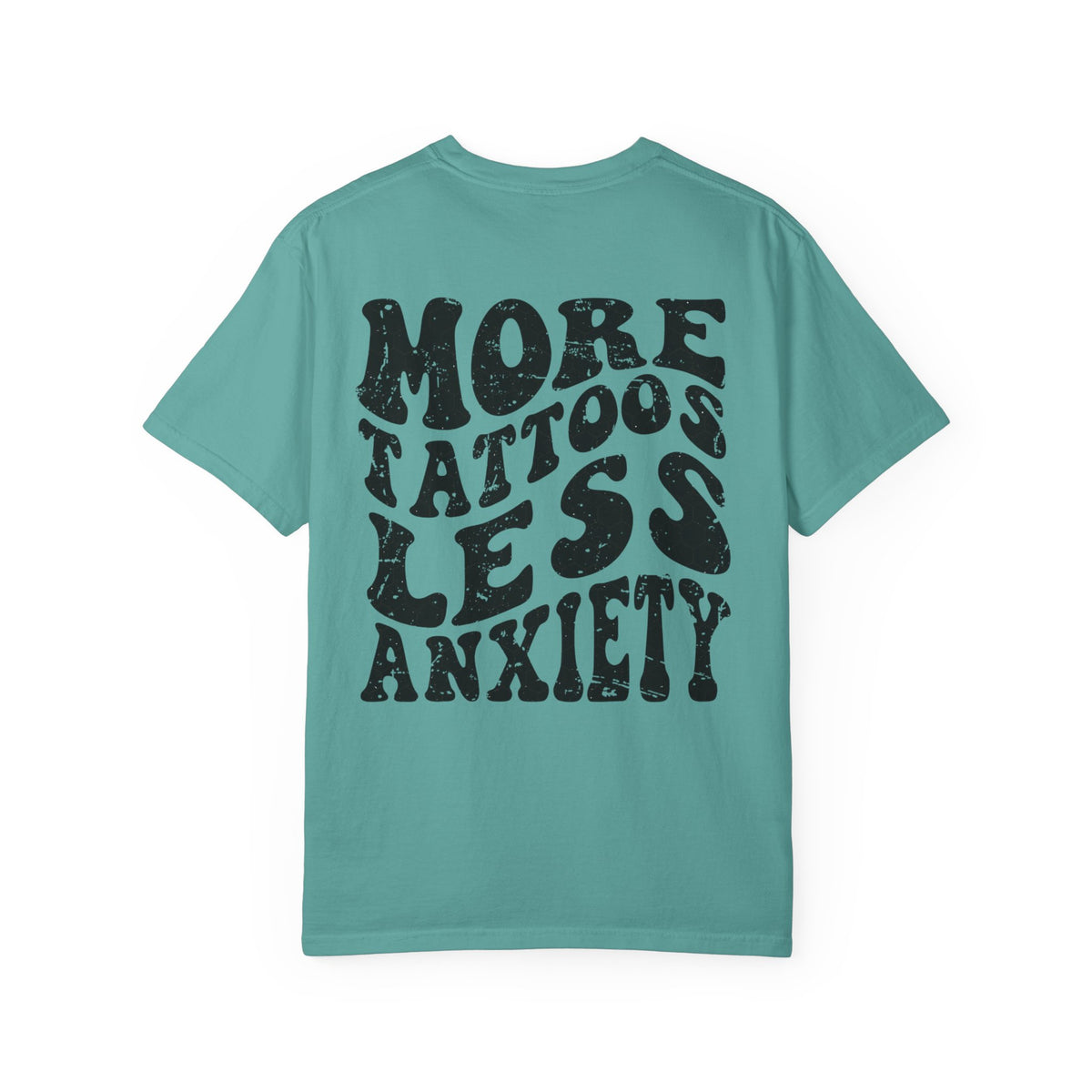 More Tattoos Less Anxiety T-Shirt — Skeleton Hand Heart Pocket Graphic