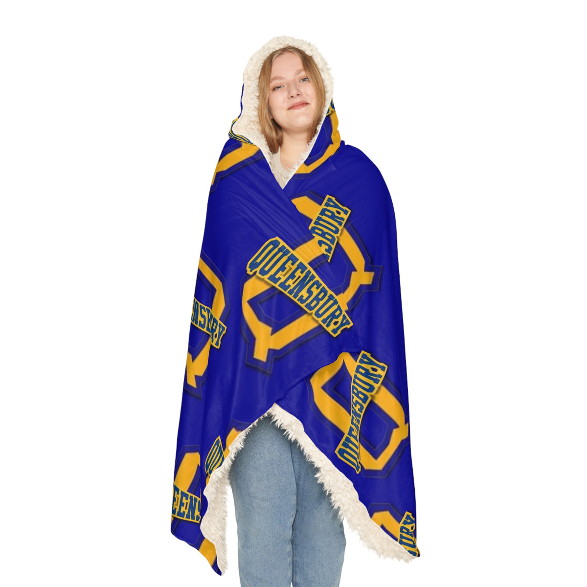 Queensbury Hooded Blanket — Cozy Blue & Gold Team Logo Snuggle Blanket