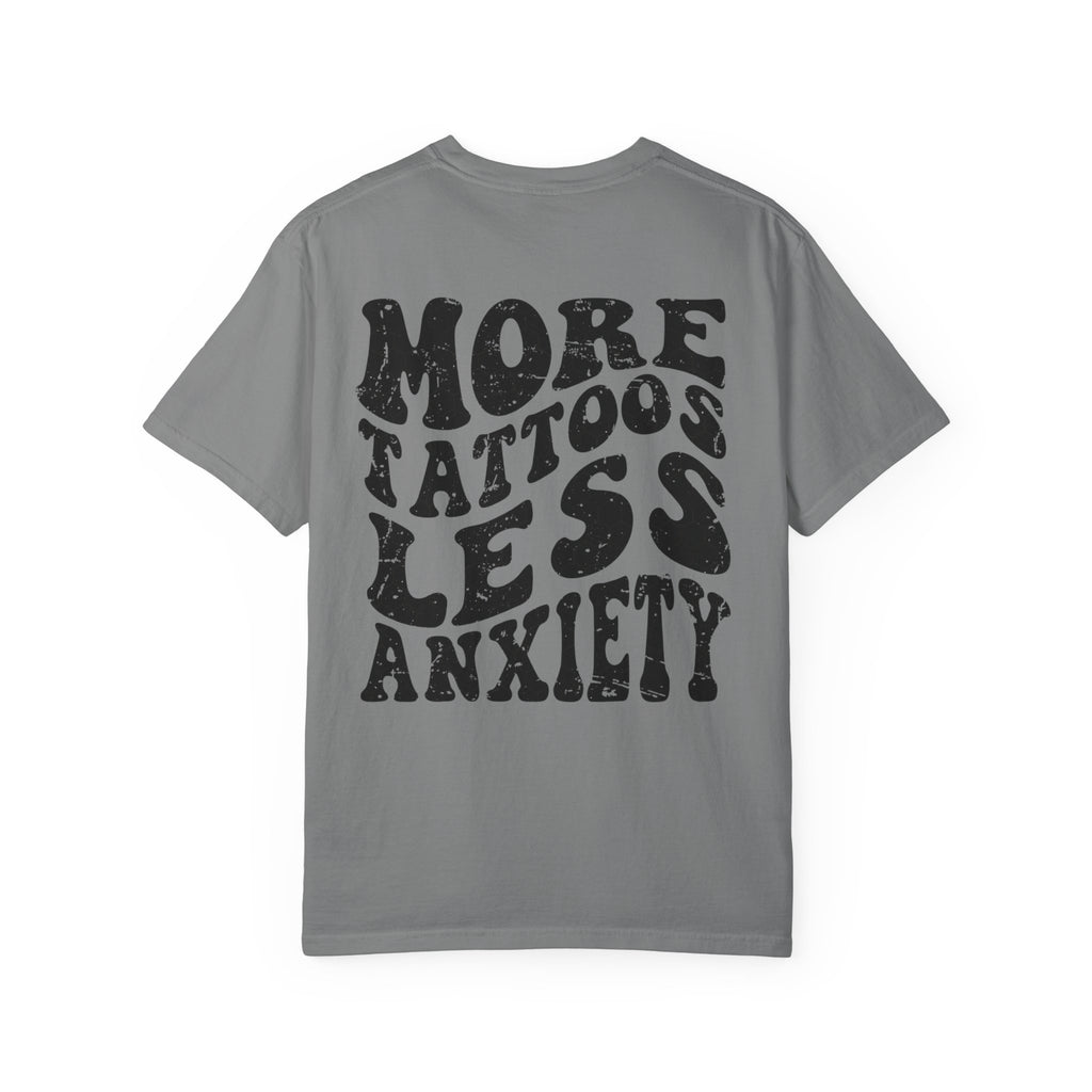 More Tattoos Less Anxiety T-Shirt — Skeleton Hand Heart Pocket Graphic