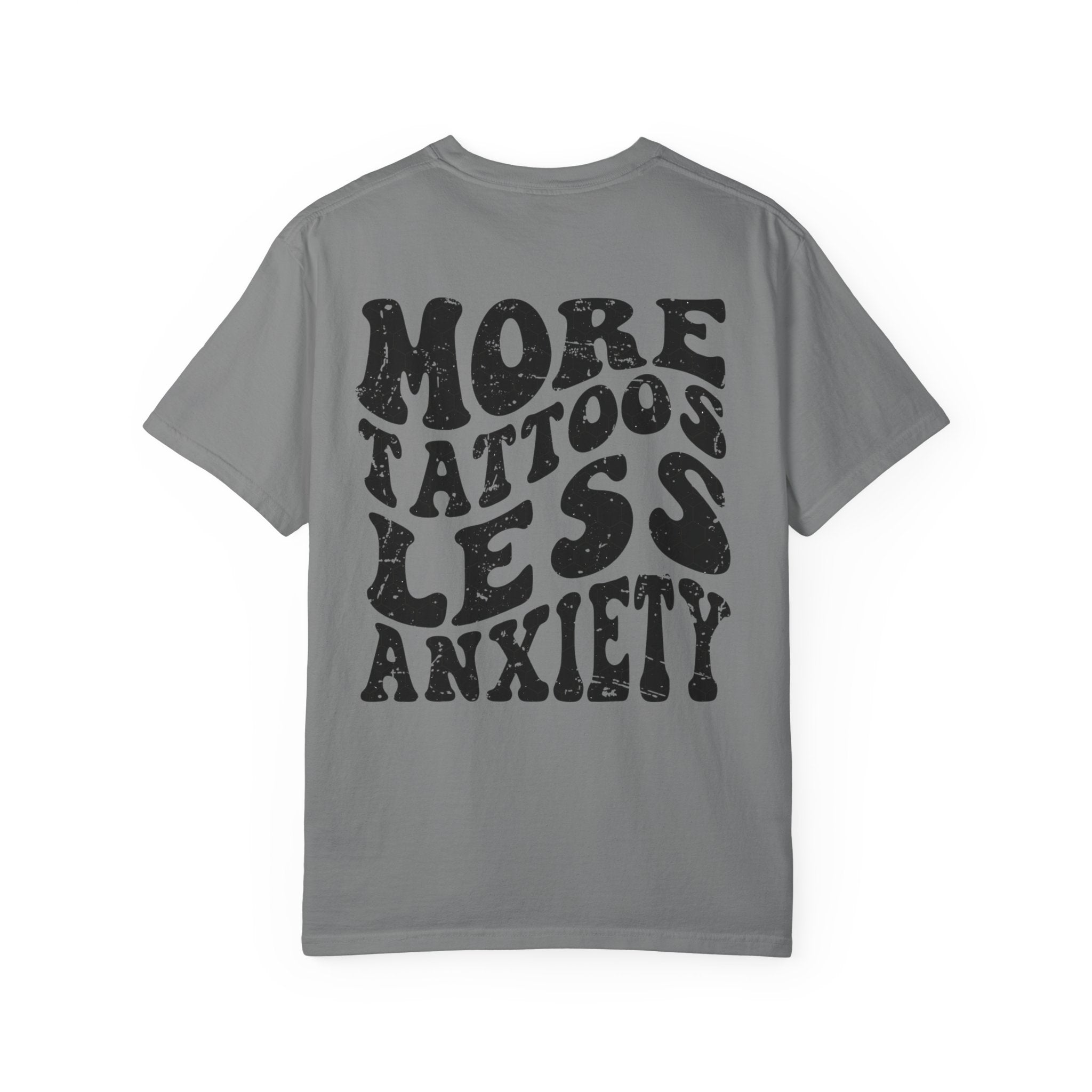 More Tattoos Less Anxiety T-Shirt — Skeleton Hand Heart Pocket Graphic