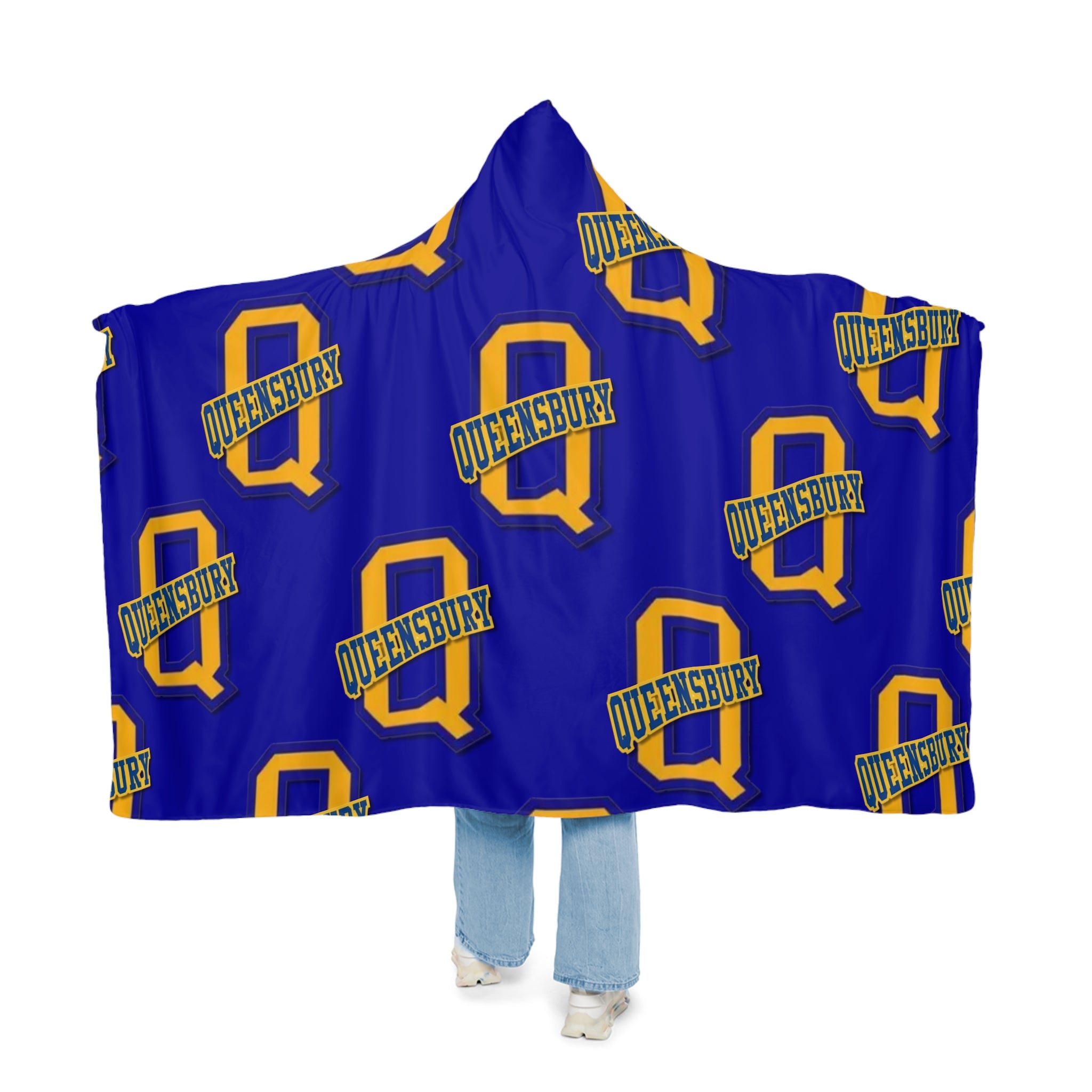 Queensbury Hooded Blanket — Cozy Blue & Gold Team Logo Snuggle Blanket