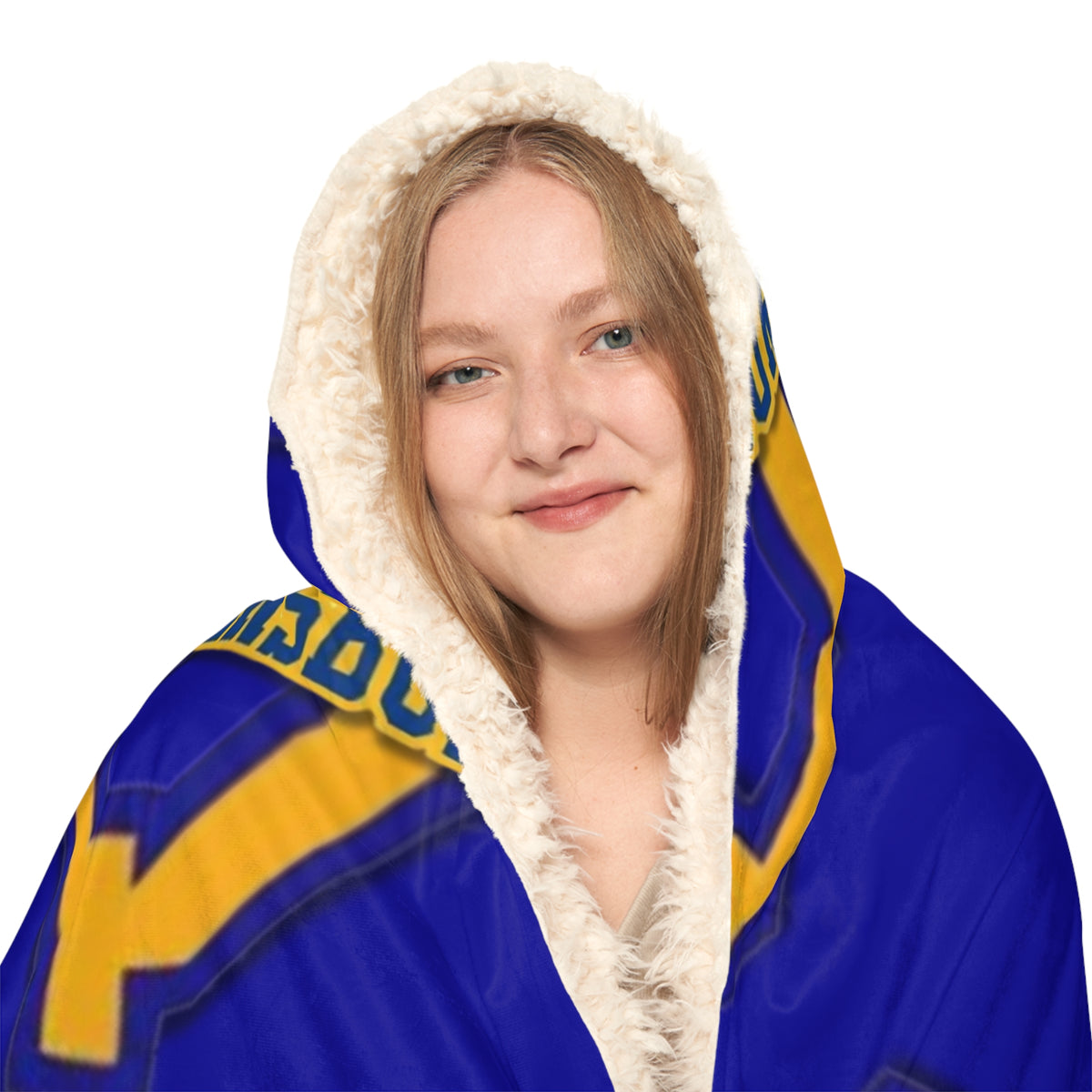Queensbury Hooded Blanket — Cozy Blue & Gold Team Logo Snuggle Blanket